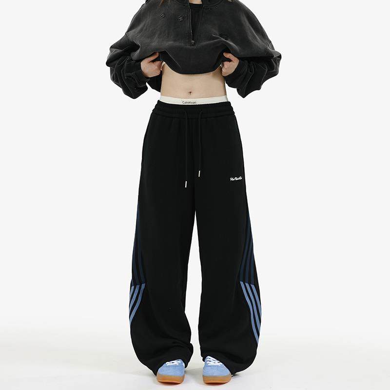 BLRY 卫裤男秋冬季加绒加厚条纹直筒裤美式高街潮牌百搭休闲长裤