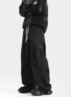 BLRY美式裤子男秋冬季加绒加厚高街潮牌冲锋裤设计感宽松直筒长裤