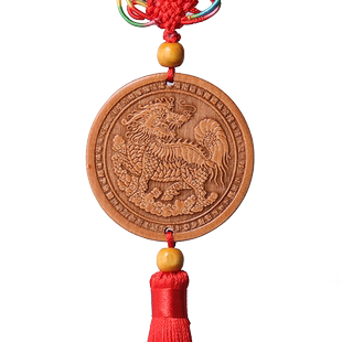 桃木麒麟挂件出入平安车饰品木雕中国风客厅玄关后视镜麒麟