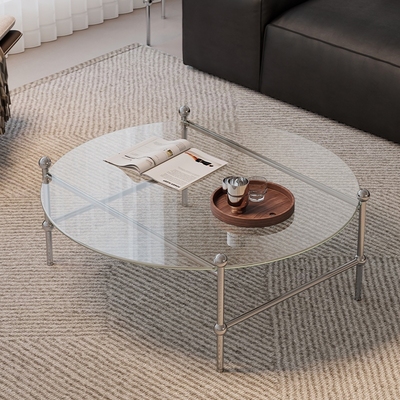 现代简约茶几客厅家用小户型钢化玻璃创意设计师茶桌轻奢透明圆桌