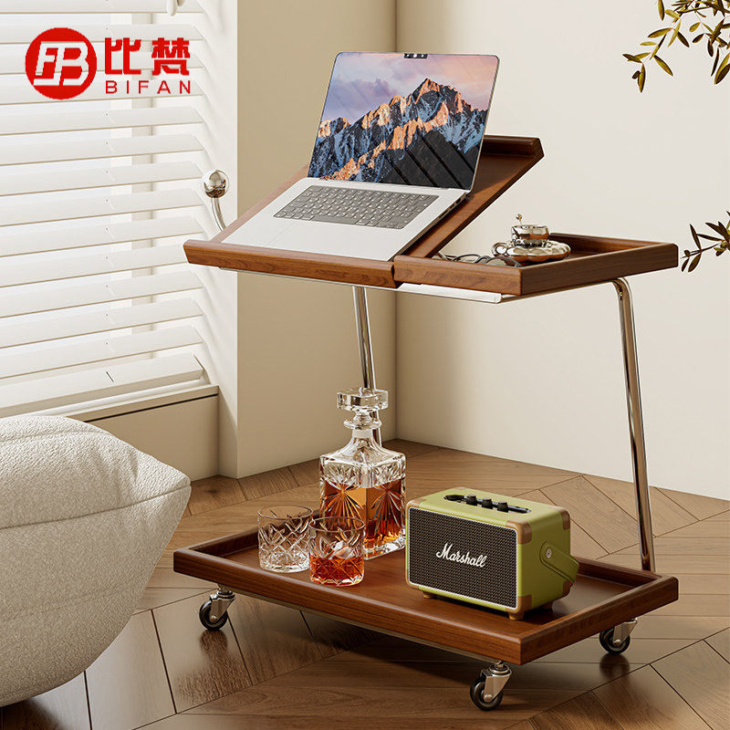 北欧边几可移动实木小茶几翻板办公多功能餐厅床头置物架小角几