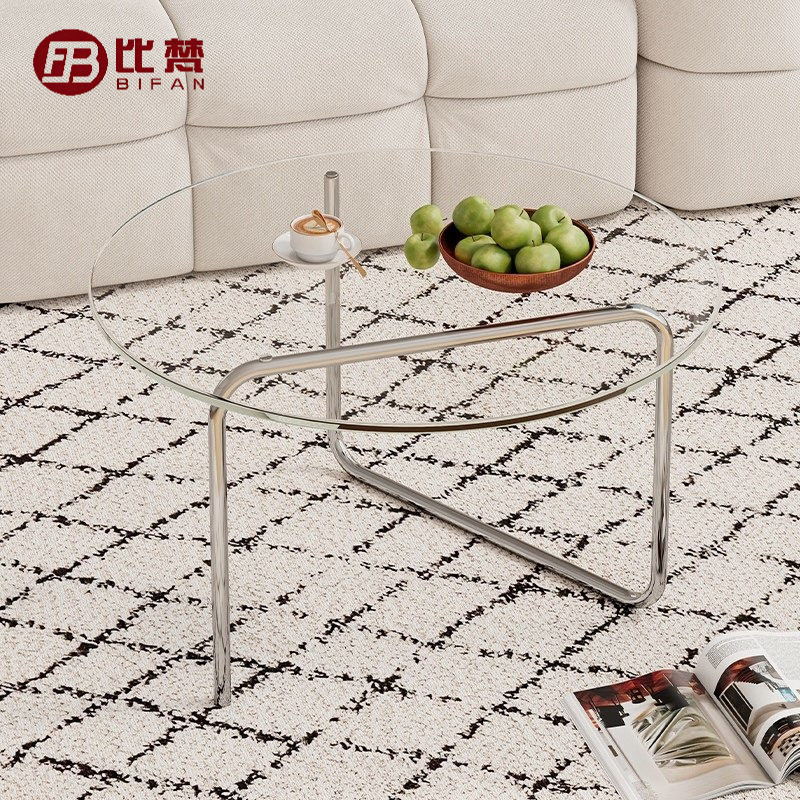 北欧极简钢化玻璃简约沙发边几茶几小户型客厅网红家用轻奢圆茶桌