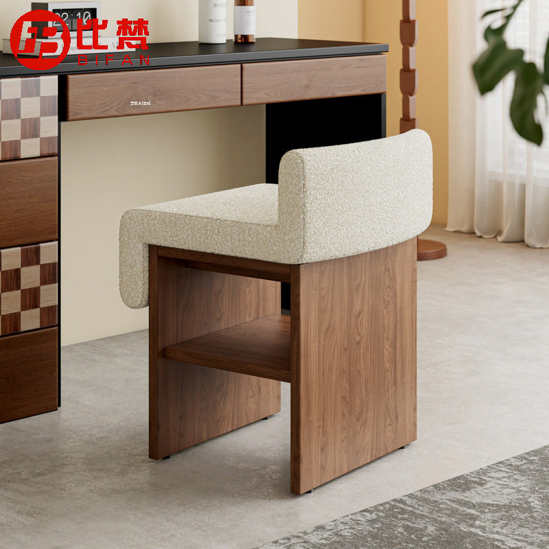 换鞋凳门口家用实木羊羔绒玄关凳子卧室梳妆凳轻奢中古风化妆凳