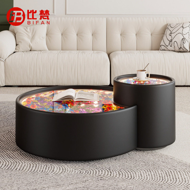 深渊花海茶几客厅家用带灯茶几桌极简小户型轻奢高级感设计师桌子