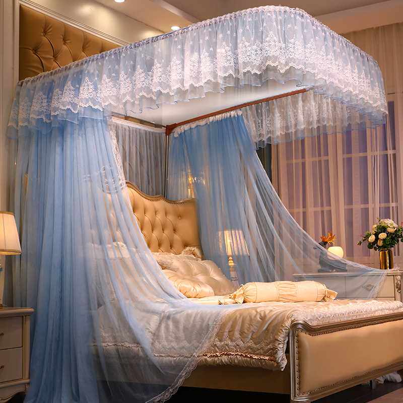 u型轨道落地蚊帐 家用卧室纹账公主风2022新款可伸缩支架加粗加厚