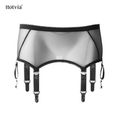 ttotvia经典 复古吊带丝袜专用金属扣吊袜带油光油亮透明网纱性感