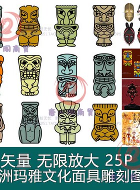 A4704矢量原始民族风非洲玛雅文化面具图腾雕刻部落 AI设计素材