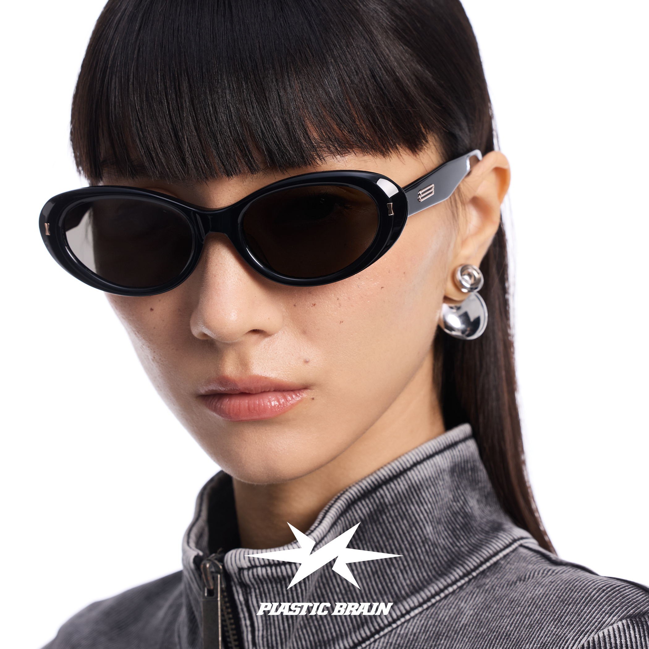 PLASTIC BRAIN复古猫眼方圆脸板材墨镜女防紫外线时尚太阳镜