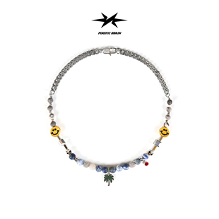 PLASTIC 檀健次同款 BRAIN原创设计椰树笑脸项链情侣锁骨链