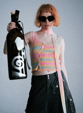 Lapaki Paka 幻彩渐变段染背心+复古窄围巾 绞花短款修身针织背心