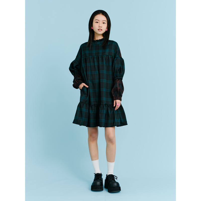 Lapaki Paka 小魔女短款连衣裙 长袖撞色拼接 格纹/纯色连衣裙