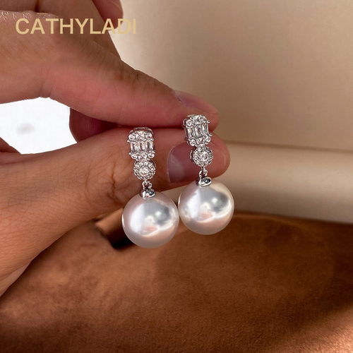 CATHYLADI耳钉珍珠耳环纯银镶钻小众精致轻奢高级感气质耳饰礼物