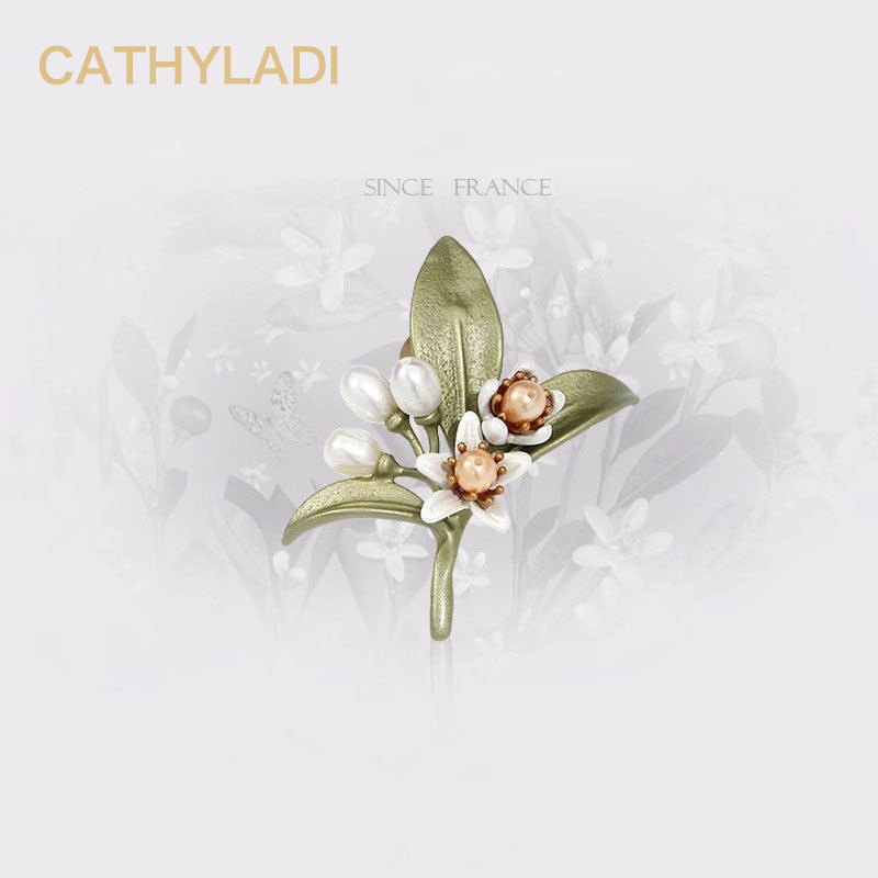 CATHYLADI淡水珍珠橙花胸针