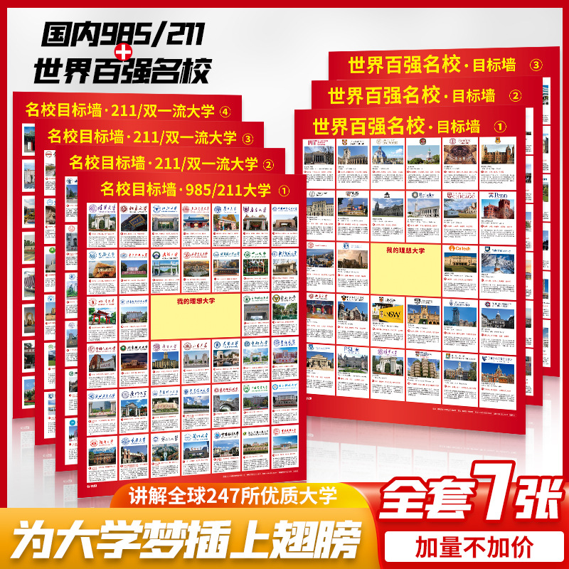 名牌大学985211名校目标墙贴挂图带分数激励榜全国中考高考增强版
