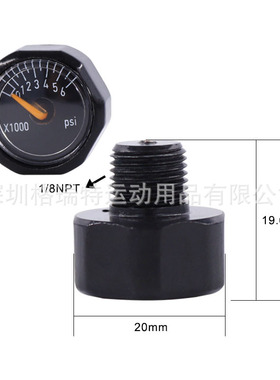 厂家精密黑色压力表20mm测压表6000psi精密测量表气体测压