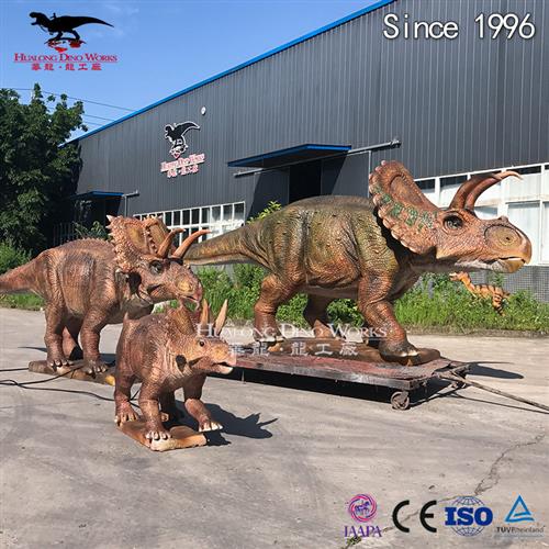 仿真三角龙一家机械电动模型可动可发声自贡源头厂家设计生产