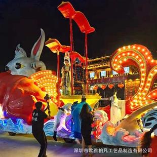 大型花车玻璃钢发光花船巡游玻璃钢国风节日美陈电动车花车斗