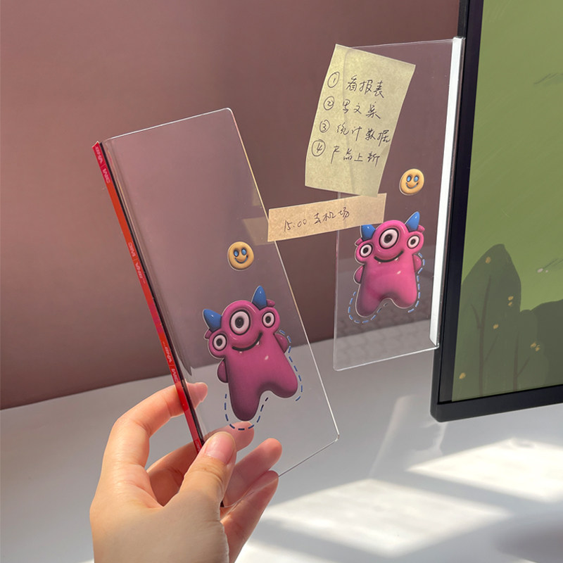 可爱卡通小怪兽透明便签贴电脑边
