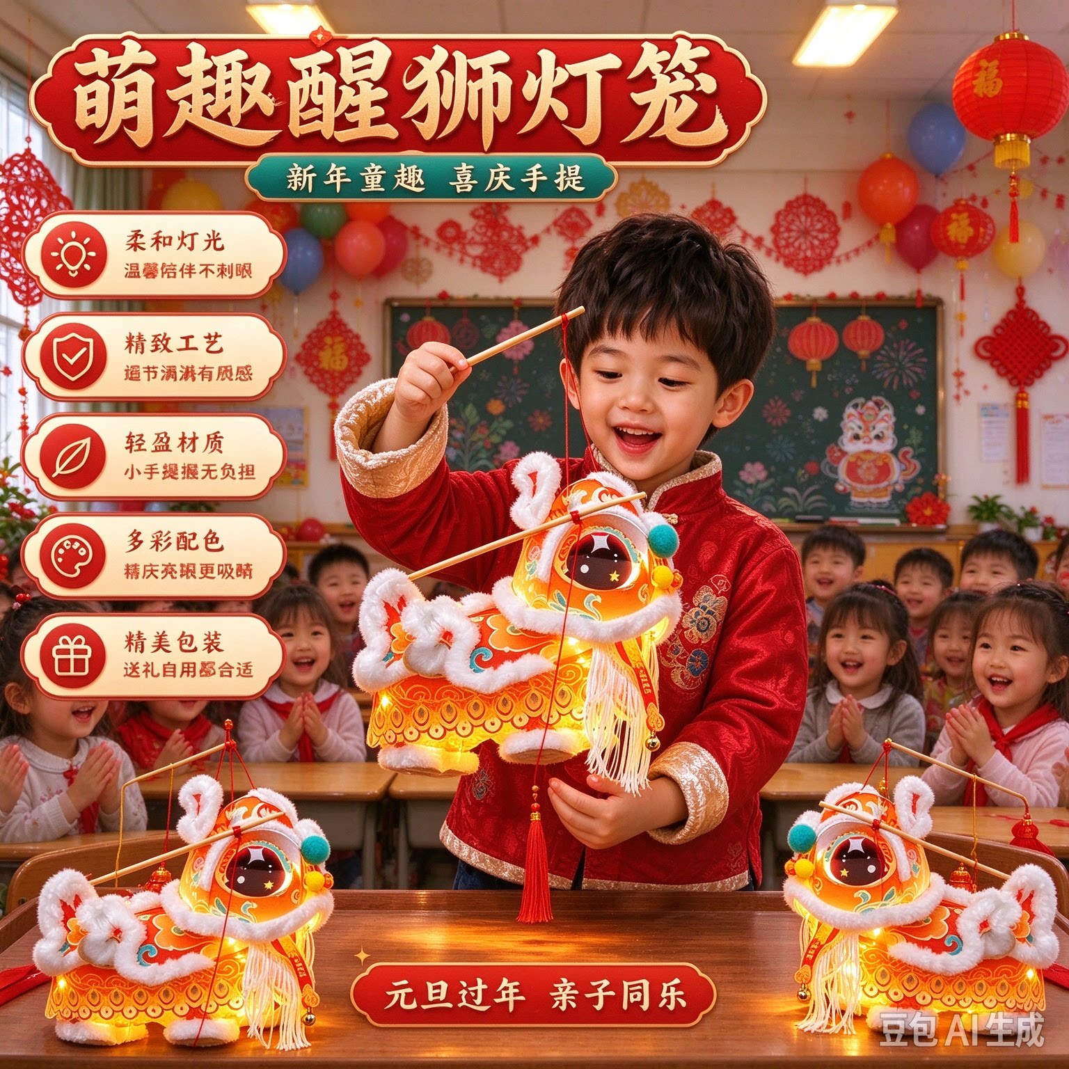 2027春节醒狮灯笼DIY材料包