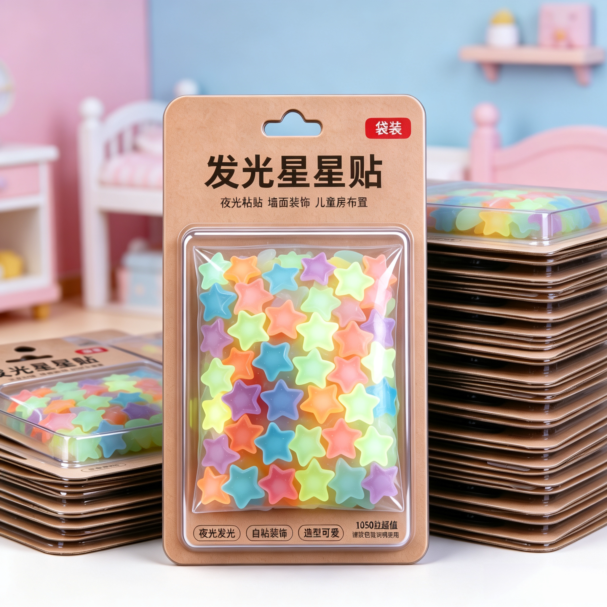 3D立体荧光夜光星星自粘墙贴