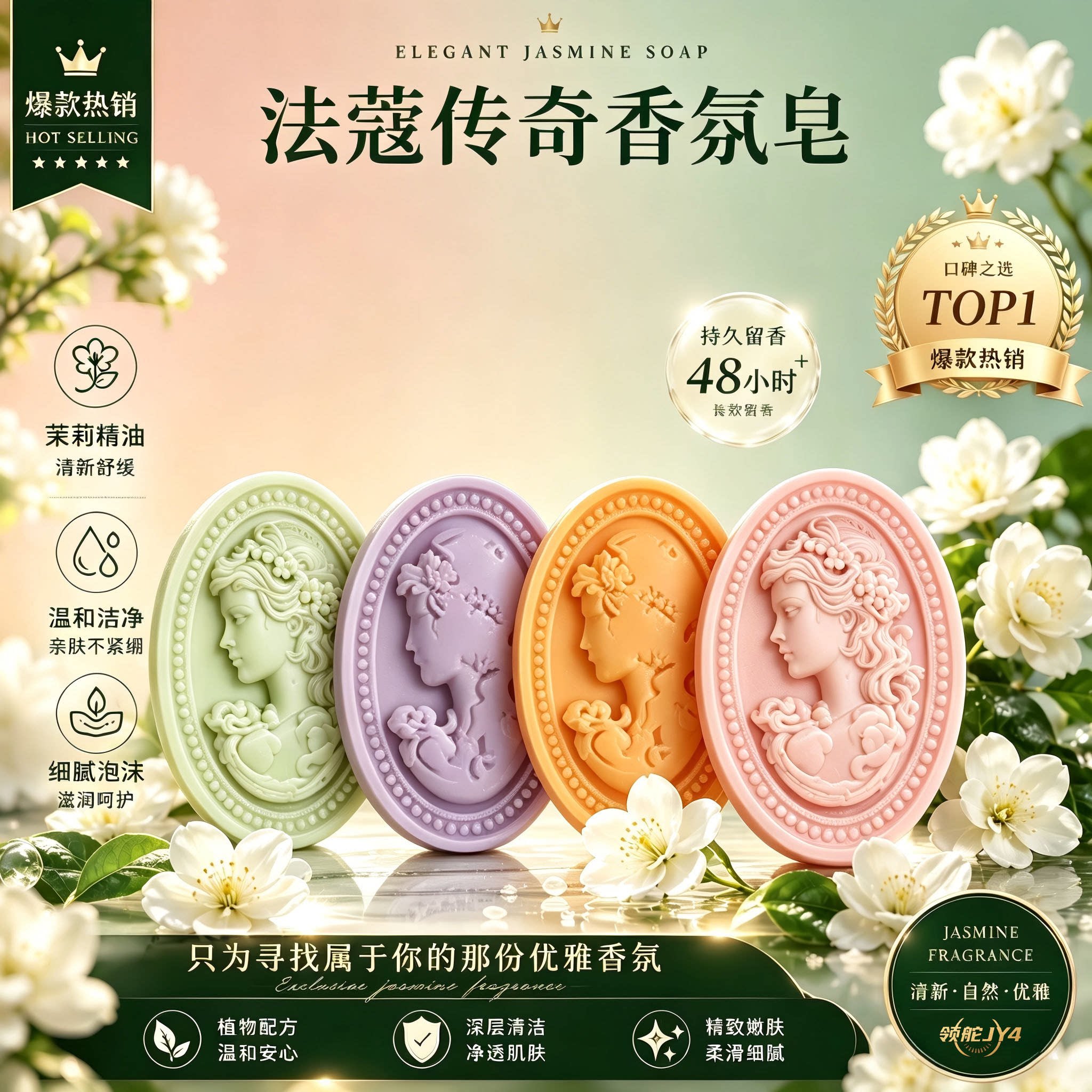 茉莉香氛浮雕香皂持久留香