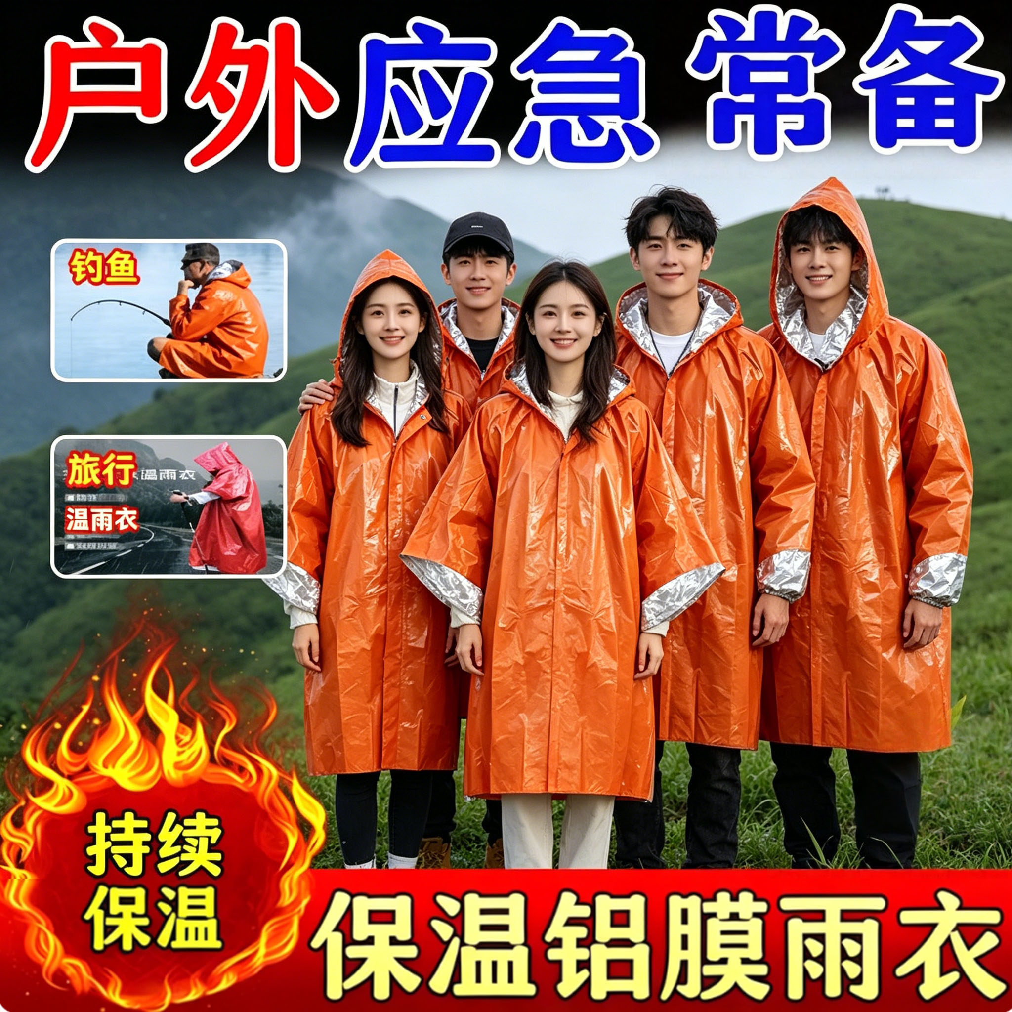 野外防寒保暖急救毯雨衣便携pe铝膜应急雨披户外保温家用应急雨披