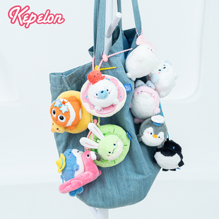 显眼毛绒网红泳圈海洋海豹公仔包包挂饰系列小丑鱼挂件虎鲸