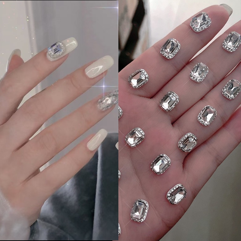 慕卡茜新款美甲饰品五彩合金超闪七彩水钻银色方钻网红指甲装饰