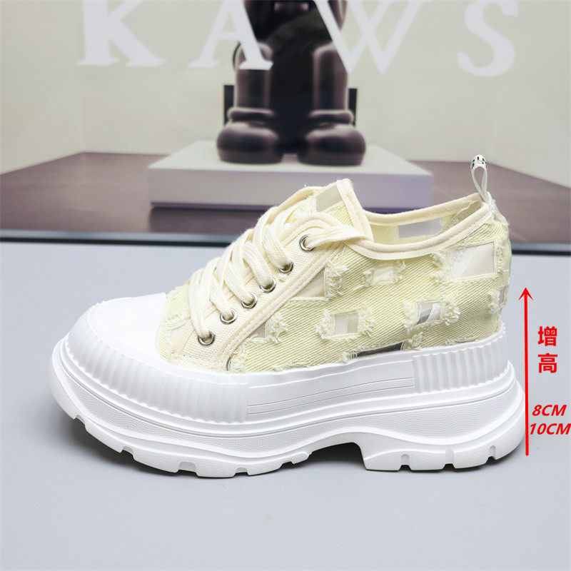10厘米厚底帆布鞋小个子内增高女鞋8cm春夏百搭网面透气小白鞋女