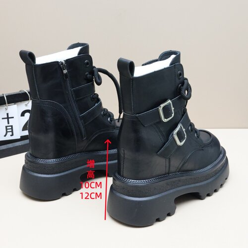 皮带扣隐形增高小个子马丁靴女