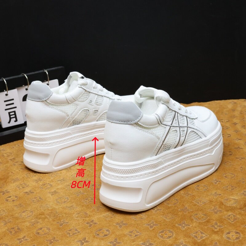 厚底增高小白鞋女8cm百搭夏季网面透气学生休闲松糕鞋小个子显高