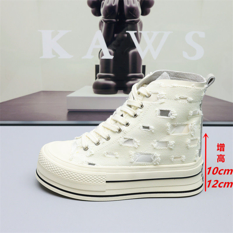 隐形12厘米内增高10cm高帮鞋女2025新款薄款透气帆布鞋女厚底板鞋