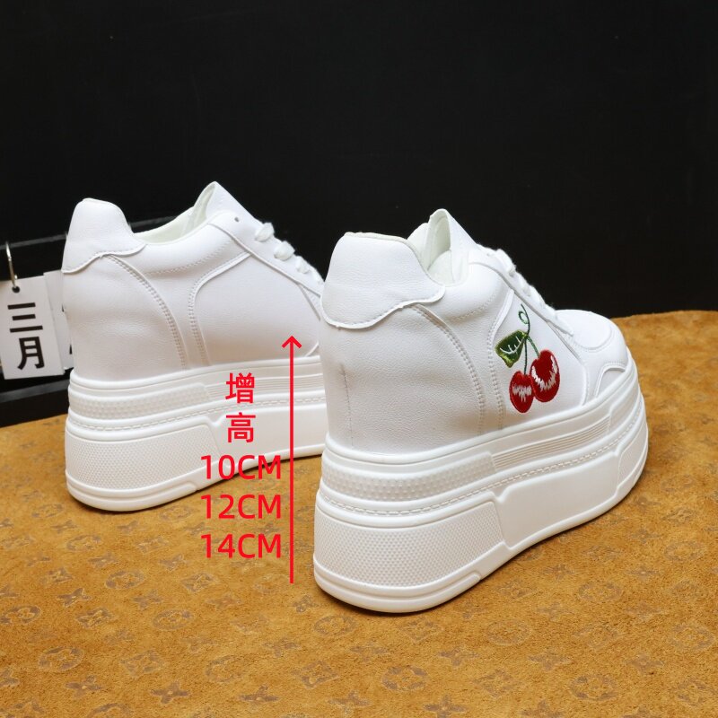 樱桃刺绣内增高10-14cm小白鞋