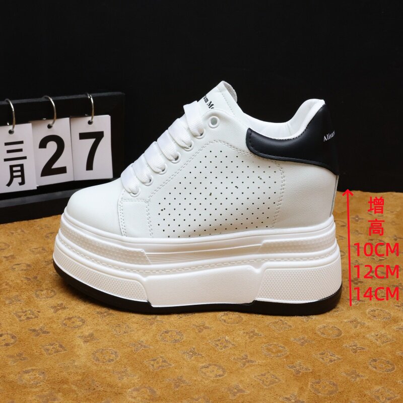 镂空透气厚底小白鞋女内增高10-12CM百搭小个子休闲松糕鞋14公分