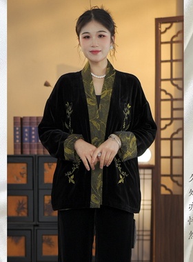 【秋叶】秋季真丝绒时尚高级感真丝丝绒高端V领宽松开衫上衣25608