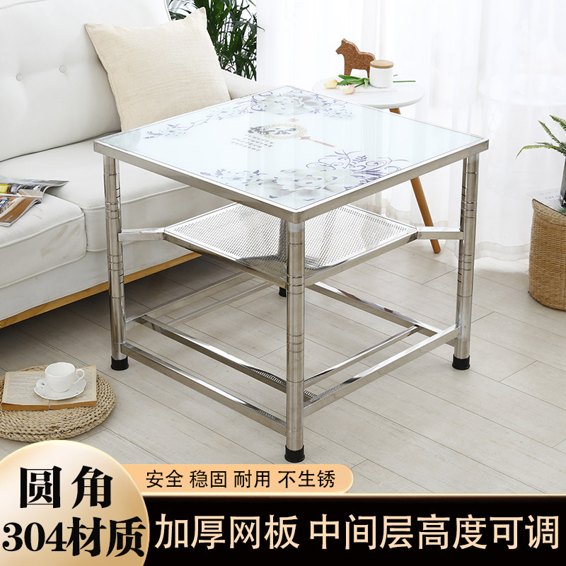 新升级款不锈钢网板家用烤火桌加厚冬天取暖桌正方形304架子餐桌