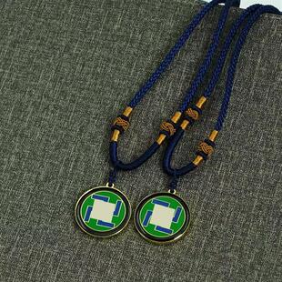 万字符项链2.6CM江氏黄铜镀金双面万字蓝边黄边绿边黑边项链吊坠