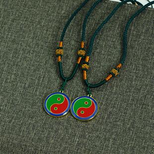 万字符项链2.6CM江氏黄铜镀金双面黄边绿边黑边双面太极项链吊坠