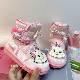 儿童大棉鞋东北超厚冬季加绒加厚女童防寒雪地靴女宝皮面防水防滑