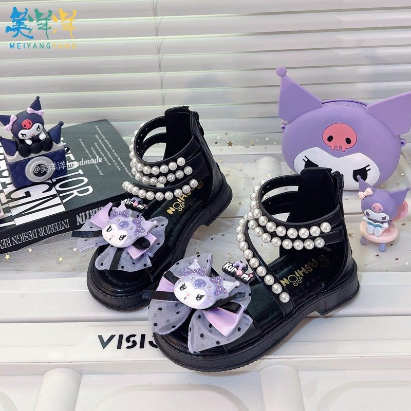 露趾公主凉鞋2026新款夏季珍珠蝴蝶结女童鞋子夏款儿童女孩罗马鞋