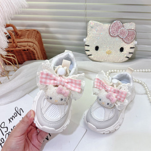 女童白色运动鞋网面透气2026新款春季儿童双网老爹鞋女款软底轻便