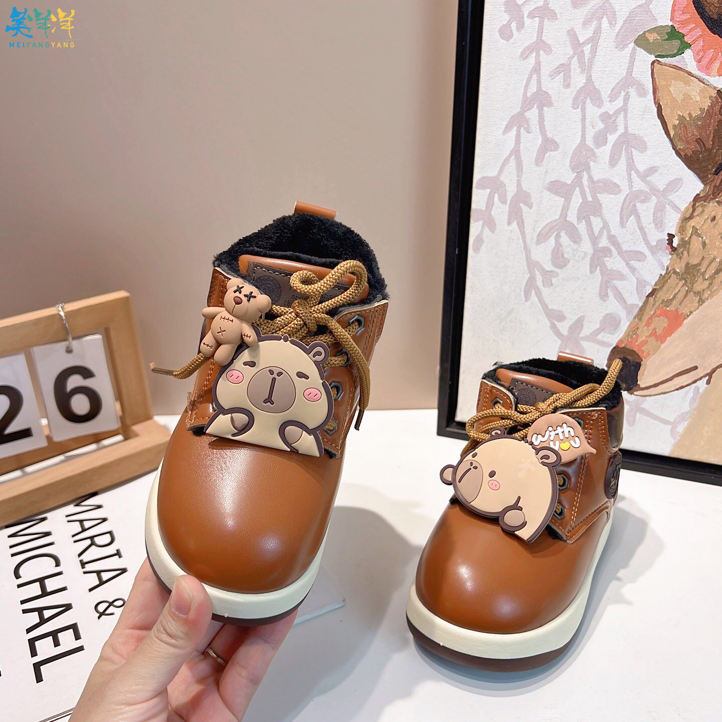 男童靴子马丁靴冬季2025新款儿童皮面防水加绒二棉短靴男孩皮靴男