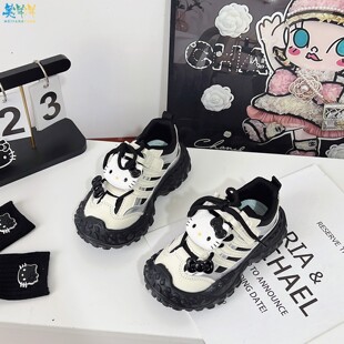 女童黑色网面运动鞋透气春款2026新款儿童轮胎鞋榴莲底防滑老爹鞋