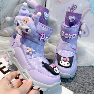 雪地靴女款冬季儿童紫色防水女童大棉鞋2025秋冬季加绒加厚雪地棉