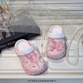 女童鞋 女孩粉色轮胎底防滑洞洞鞋 水晶蝴蝶超好看拖鞋 儿童夏季 女款