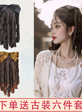 民国假发金粉世家白秀珠复古罗马卷蝴蝶结油条公主卷古风旗袍马尾