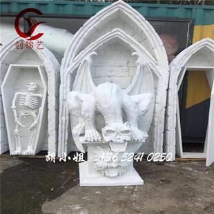 现货出售玻璃钢鬼手模型雕塑游乐场鬼屋设计恐怖石棺石门雕塑摆件