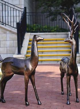 户外卡通仿铜鹿摆件玻璃钢园林景观雕塑庭院商场产品美陈装饰小品