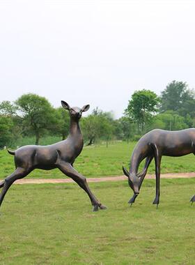 户外玻璃钢仿铜鹿雕塑园林景观庭院小区草坪动物抽象鹿装饰品摆件