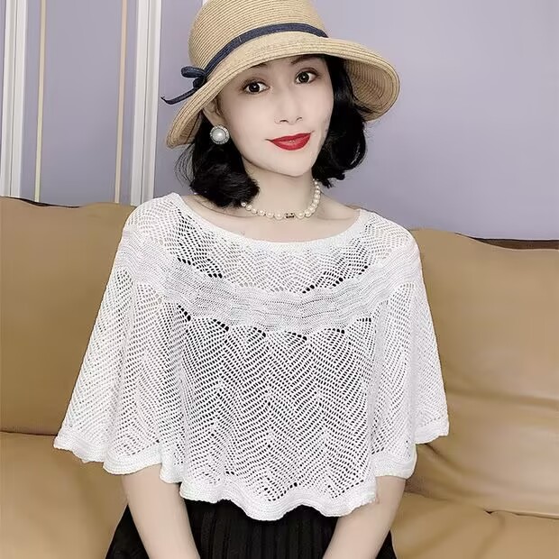 防晒披肩女斗篷沙滩夏季薄款镂空外搭冰丝配吊带裙空调衫罩衫
